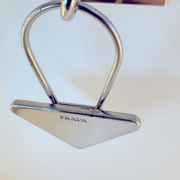 Prada Clip Keychain Triangle M718 Made in Italy Silver Metal Logo Runway Edition - Picture 12 of 12